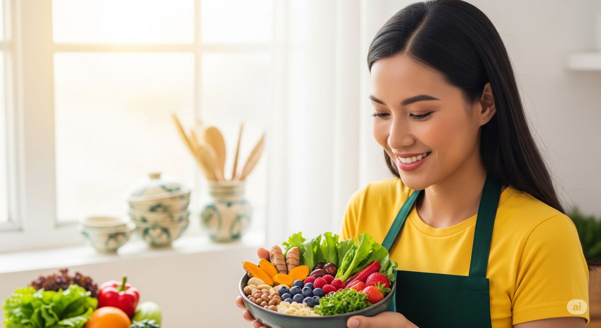 Summarize the main message about natural anti-aging benefits from Vietnamese foods and encourage healthy lifestyle