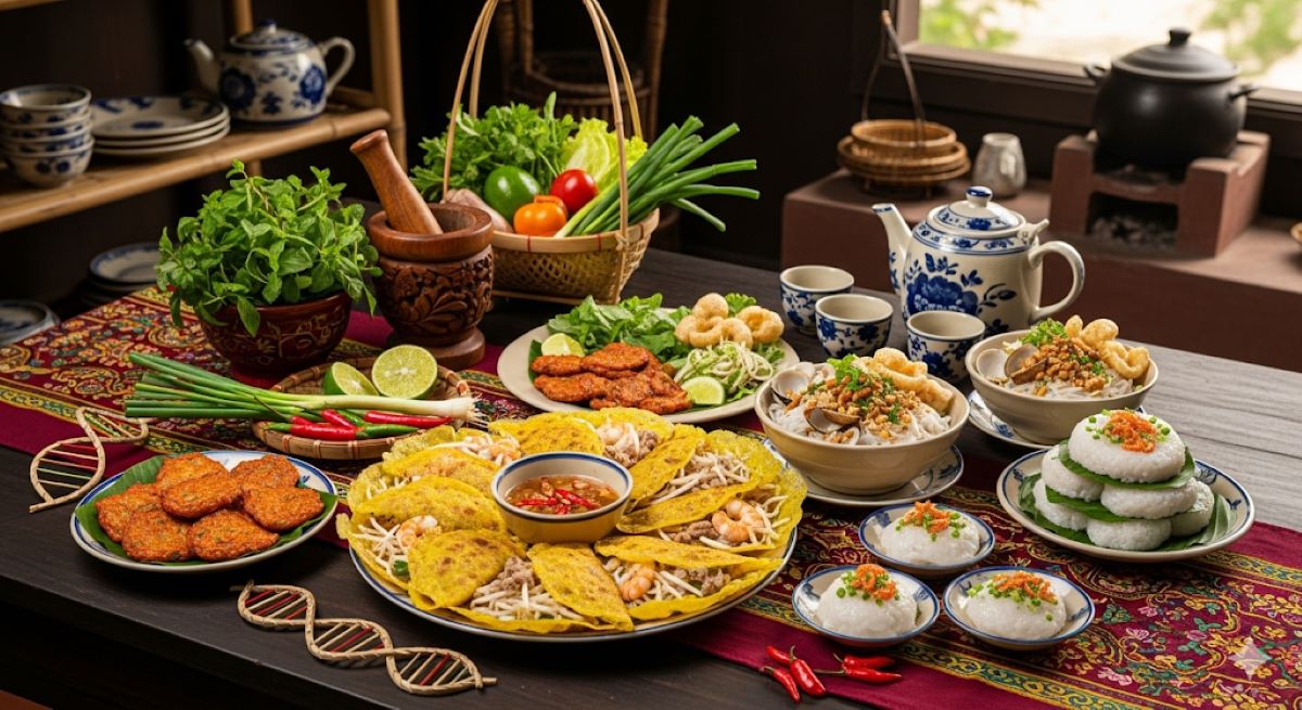 Summarize the nutritional wealth of Central Vietnamese cuisine and encourage healthy eating